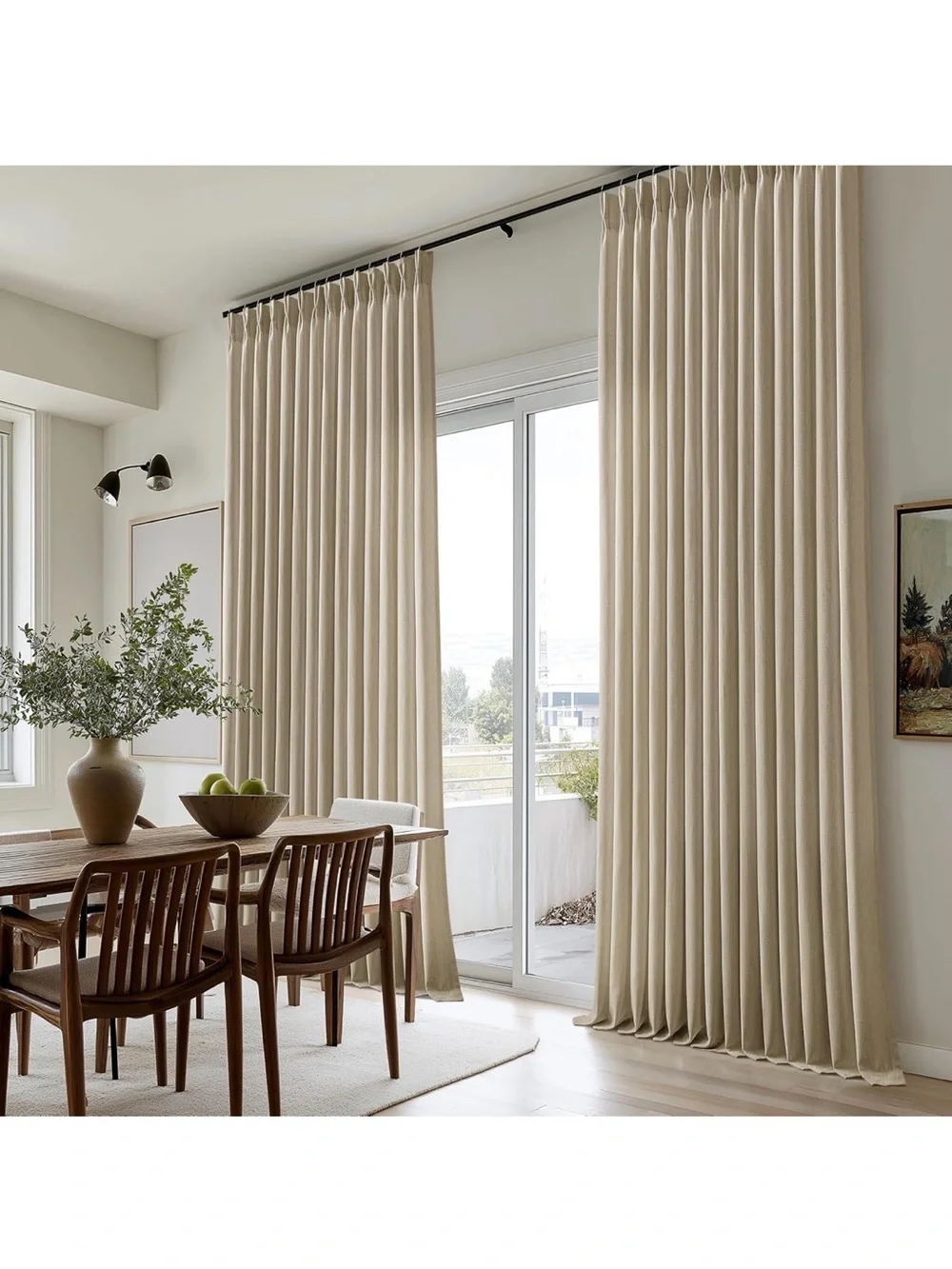 New Open Bag Light Brown Pinch Pleat Semi Sheer Linen Curtains 80 Inch Long